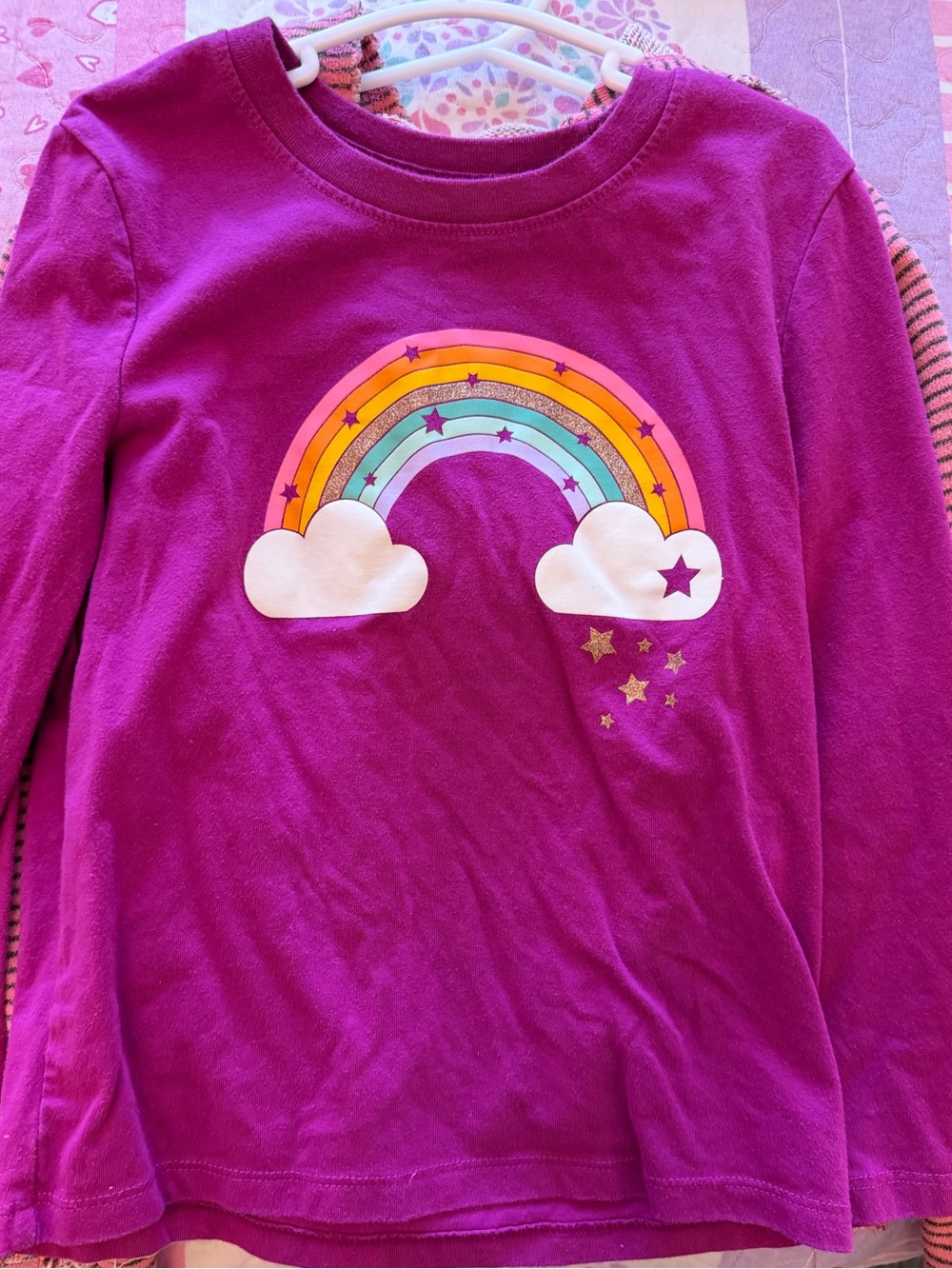Cat & Jack Purple Long-Sleeve Tee with Rainbow & Clouds Graphic